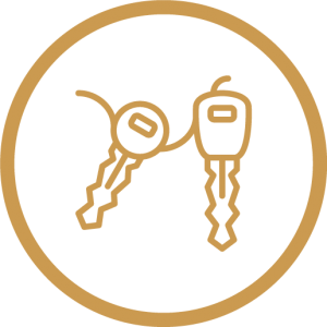 icon gold outline of keys in circle