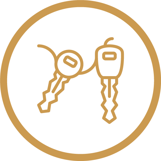 icon gold outline of keys in circle